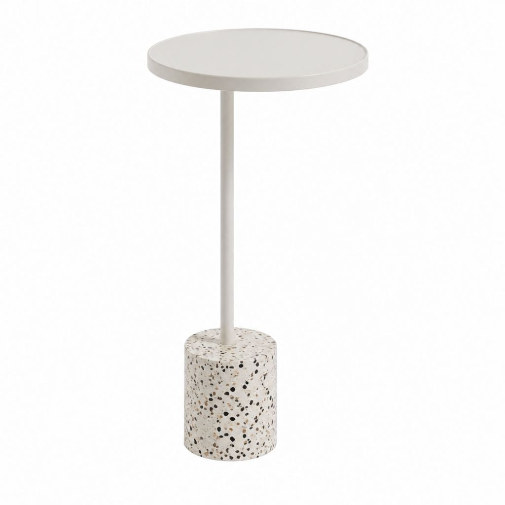 Runder Beistelltisch Weiß MDF Stahl Terrazzo Ø45 x 90 cm