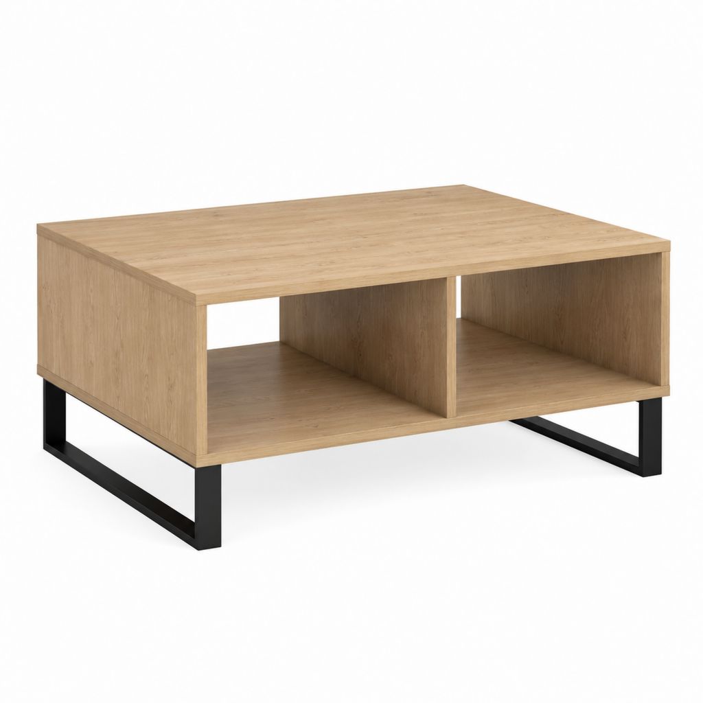 Couchtisch Eiche-Optik mit Stauraum Spanplatte Stahl rechteckig 80 x 80 x 45 cm