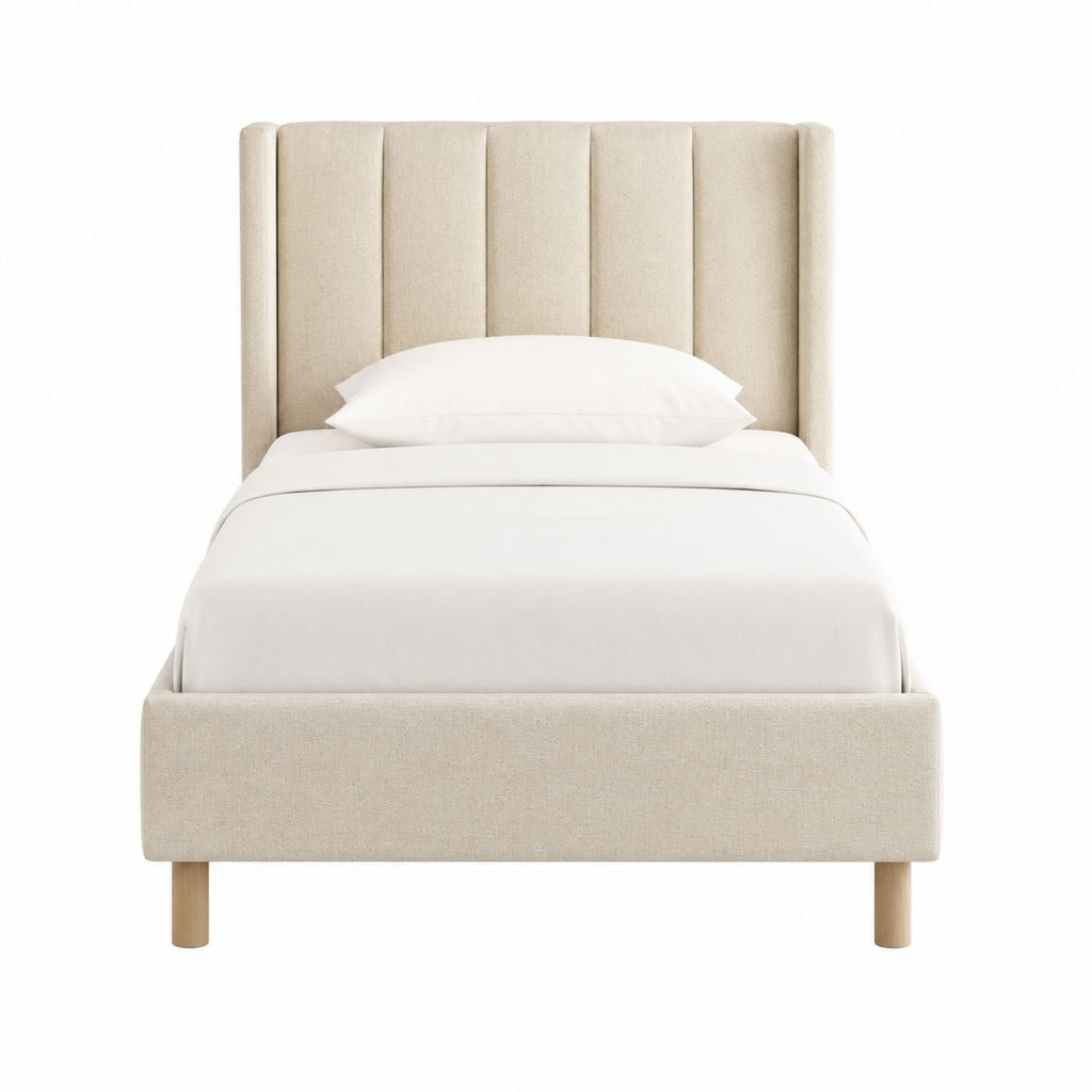 Polsterbett Beige mit gepolstertem Kopfteil aus Polyester 90 x 200 cm