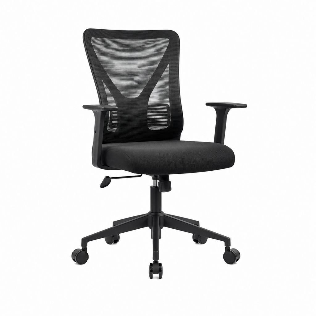 Ergonomischer Bürostuhl Schwarz mit Polyester-Netzrücken und Stoffpolsterung 62 x 62 x 112-122 cm