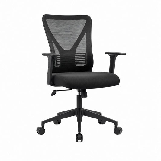 Ergonomischer Bürostuhl Schwarz mit Polyester-Netzrücken und Stoffpolsterung 62 x 62 x 112-122 cm