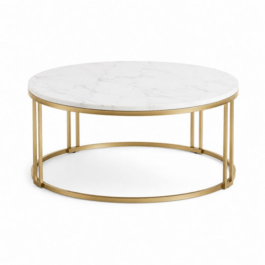 Runder Couchtisch Weiß Gold Keramik Stahl Ø 80 cm Höhe 45 cm