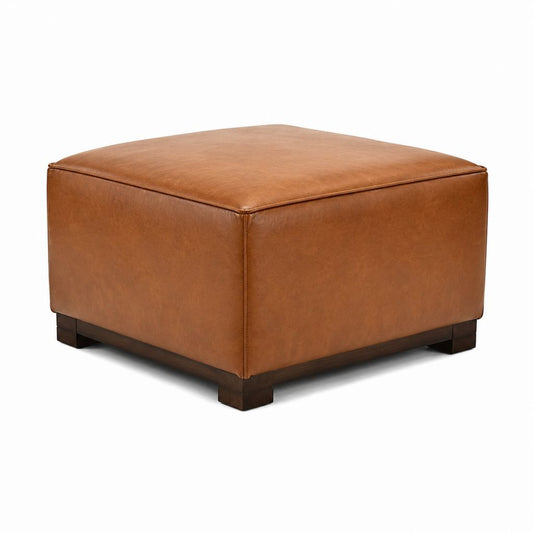 Fußhocker cognacfarben aus PU-Kunstleder quadratisch 80 x 80 x 43 cm