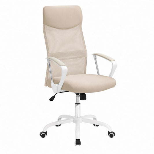 Bürostuhl Drehstuhl beige mit Polyester-Netzrücken höhenverstellbar 60 x 60 x 110-120 cm