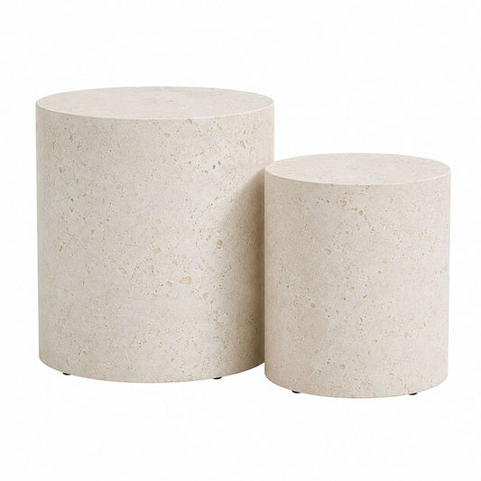 Couchtisch-Set Beige aus glasfaserverstärktem Beton rund 2-teilig Ø 50 x 45 cm und Ø 40 x 40 cm