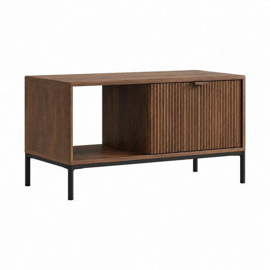 Couchtisch Nussbaum MDF rechteckig mit Schiebetür 100 x 50 x 45 cm