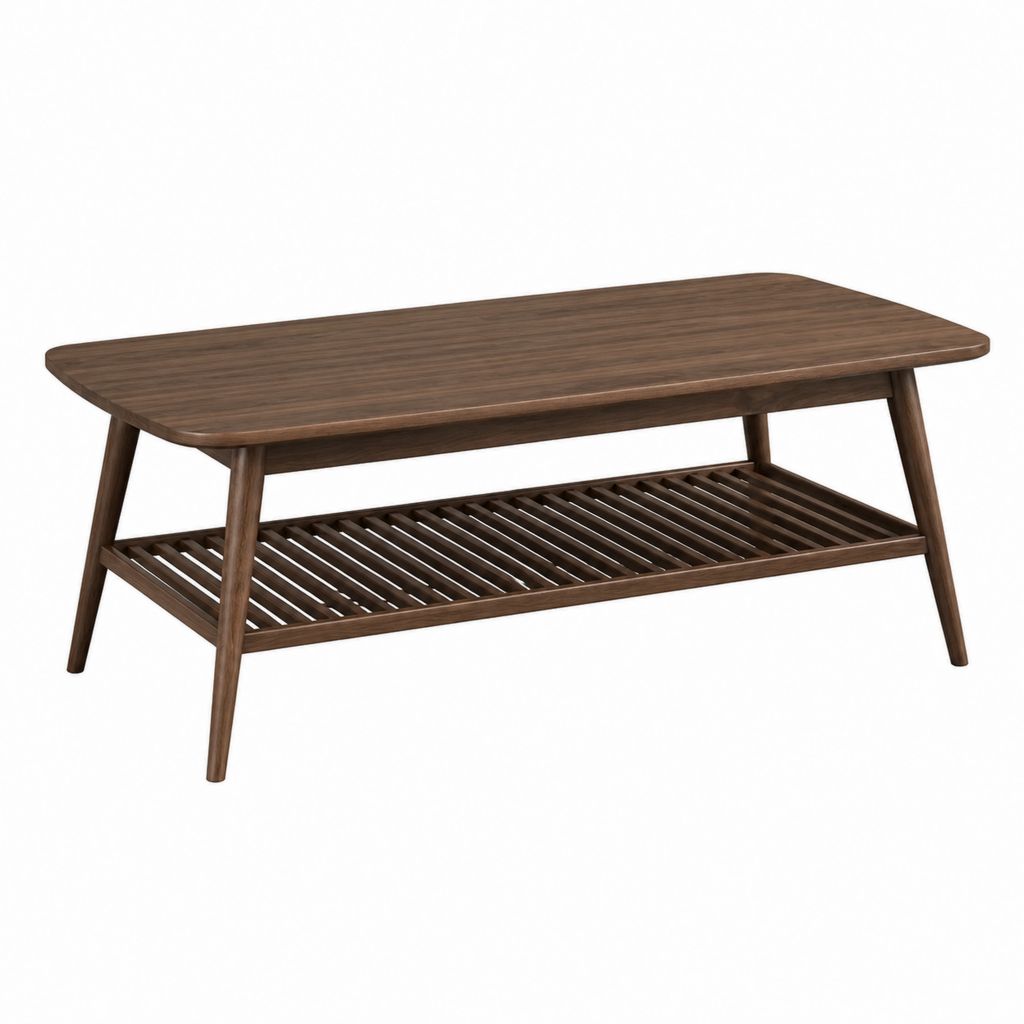 Couchtisch aus massivem Gummibaumholz dunkelbraun rechteckig mit Ablage 110 x 55 x 45 cm