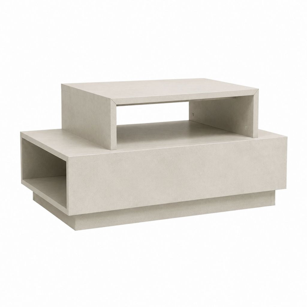 Couchtisch hellgrau MDF in Betonoptik rechteckig mit Ablagen 100 x 60 x 42 cm