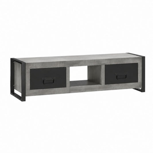 TV-Lowboard Betonoptik Grau Schwarz aus Spanplatte und Stahl 140 x 40 x 50 cm mit 2 Schubladen