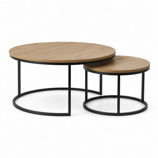 Couchtisch Set 2-teilig Eichefarben MDF Stahl rund 80 x 45 cm und 60 x 38 cm