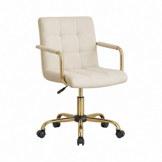 Drehbarer Bürostuhl Beige mit Polyesterbezug Stahlgestell und Rollen 61 x 62 x 88-98 cm