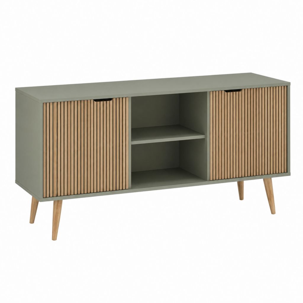 TV-Lowboard Grau Natur aus Spanplatte und MDF mit Lamellentüren 120 x 40 x 75 cm