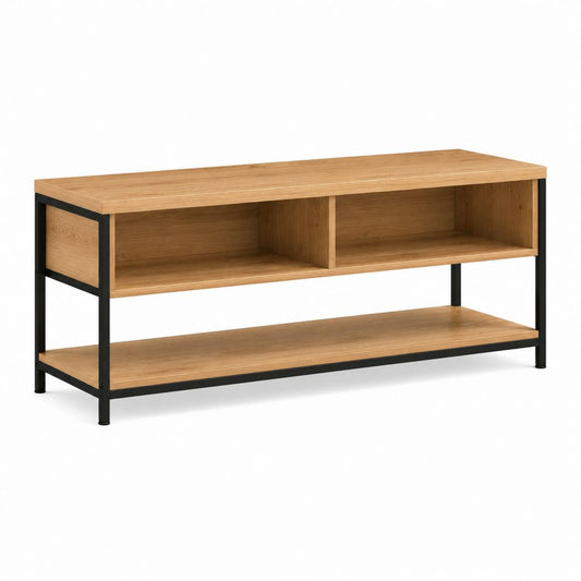 TV-Lowboard Eiche Massivholz Schwarz Stahl rechteckig 120 x 40 x 60 cm