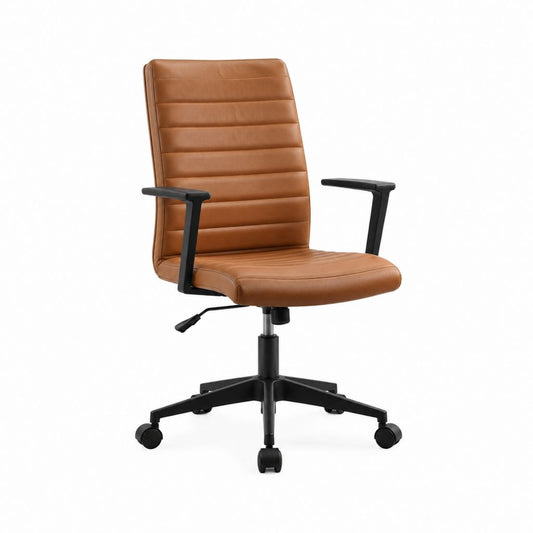Drehstuhl Bürostuhl mit Armlehnen cognacfarbenes PU-Kunstleder 60 x 60 x 96-106 cm