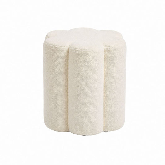 Fußhocker Cremeweiß aus Polyester-Bouclé rund 40 x 40 x 45 cm