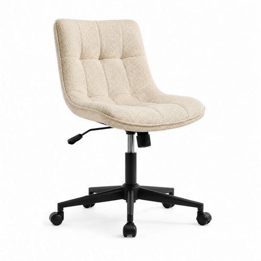 Bürostuhl Beige mit Polyester-Teddybezug und Drehgestell 58 x 58 x 83-93 cm