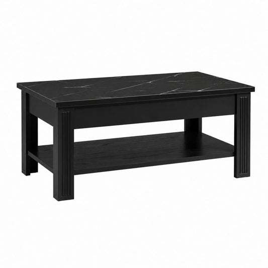 Couchtisch Schwarz MDF Marmoroptik Rechteckig mit Ablage 100 x 60 x 45 cm