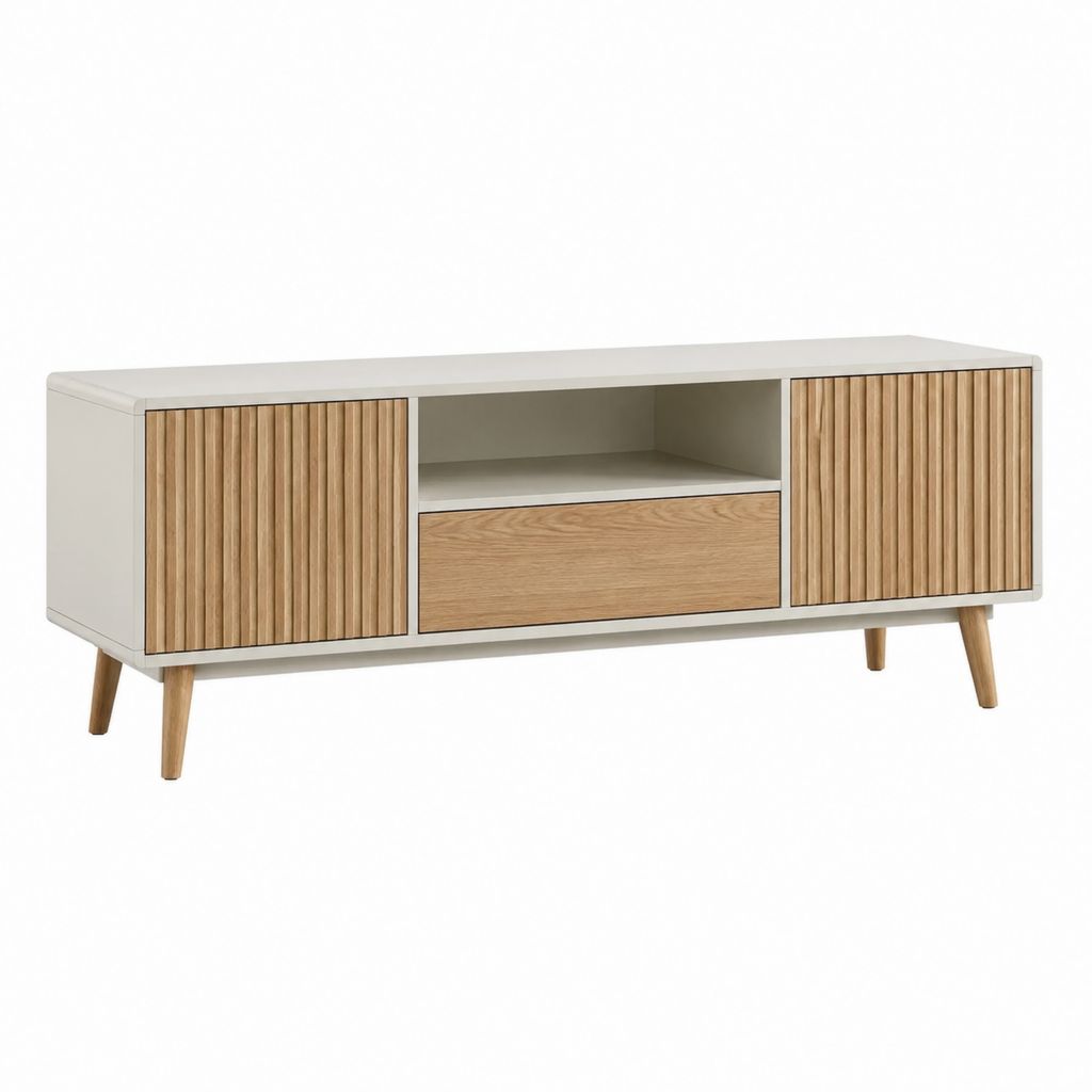 TV-Lowboard Beige Eichenoptik MDF Rechteckig mit 2 Türen 1 Schublade 150 x 40 x 60 cm