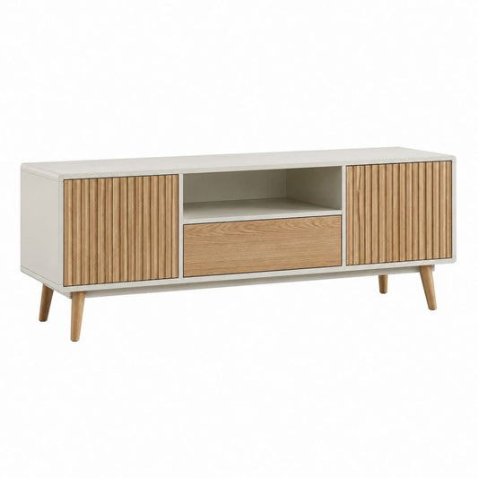 TV-Lowboard Beige Eichenoptik MDF Rechteckig mit 2 Türen 1 Schublade 150 x 40 x 60 cm