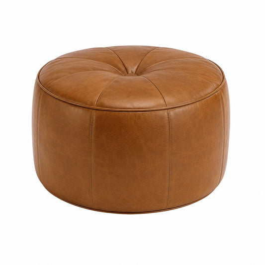 Runder Fußhocker in Cognac aus PU-Kunstleder Ø 60 x 40 cm