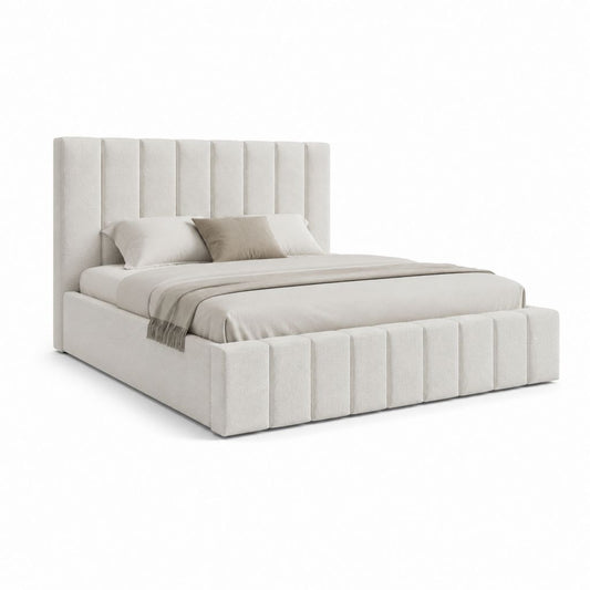 Stauraumbett Creme Polyester Rechteckig 180 x 200 cm mit gepolstertem Kopfteil